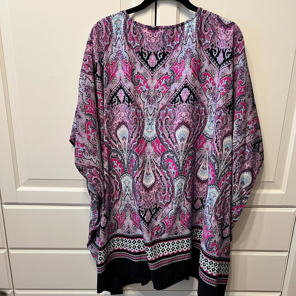 IMAN GLOBAL CHIC Luxury Resort Navy & Pink Paisley-Print Kimono (Plus‎ 1X) - Picture 5 of 11